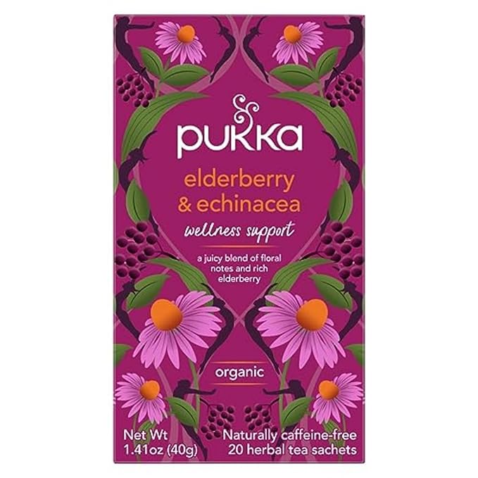 Pukka Elderberry & Echinacea Organic Herbal Tea , Fruity & Immune Support Blend, Caffeine Free , 20 Tea Bags