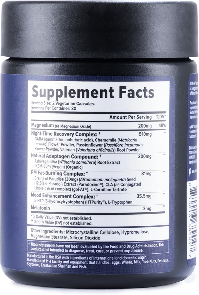 Nighttime Supplement with Botanical Extracts – 60 Vegetarian Capsules | With CLA, 5-HTP, and Ashwagandha