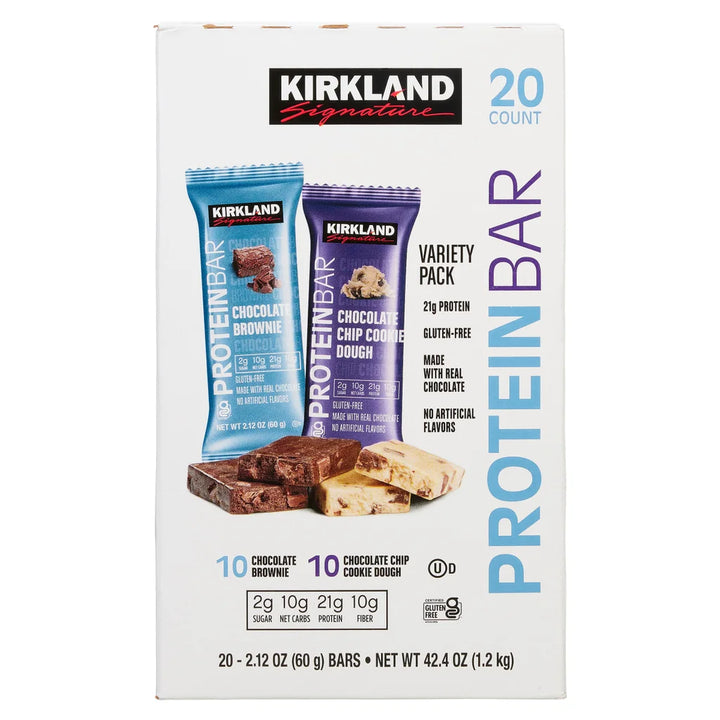 Kirkland Signature Protein Bar Variety Pack 20 Pack – High Protein Snack, No Artificial Flavors, 2.12 oz Bars