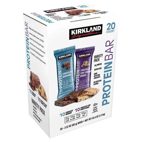 Kirkland Signature Protein Bar Variety Pack 20 Pack – High Protein Snack, No Artificial Flavors, 2.12 oz Bars