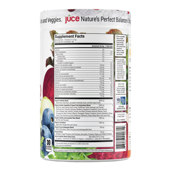 Terra Kai Organics USDA Organic Juce Super Fruit & Veggie Powder, 12.2 oz - Garden Berry
