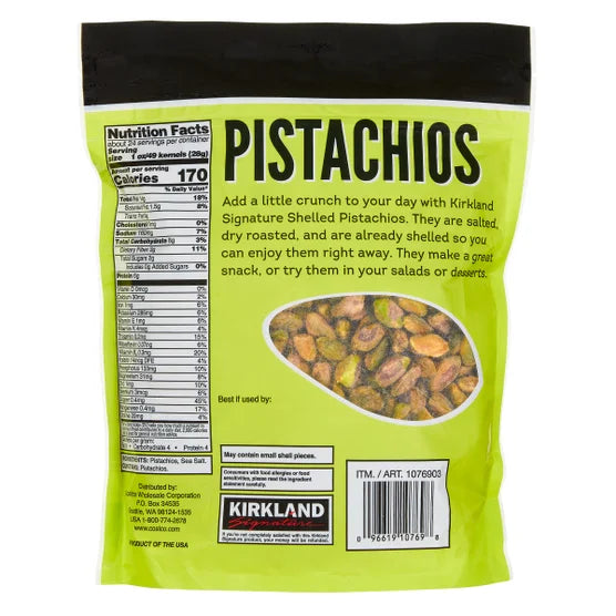 Kirkland Signature Shelled Salted Pistachios, Roasted, Kosher – 1.5 lbs (24 oz), Product of USA