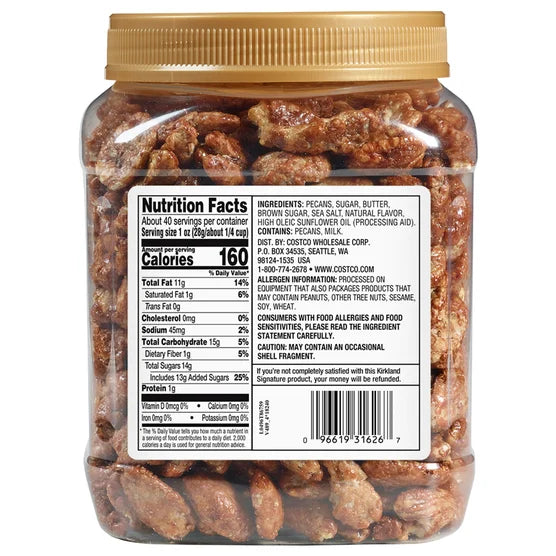 Kirkland Signature Praline Pecans, Sweet Coated Fancy Pecans, Kosher Certified – 2.5 lbs (40 oz)