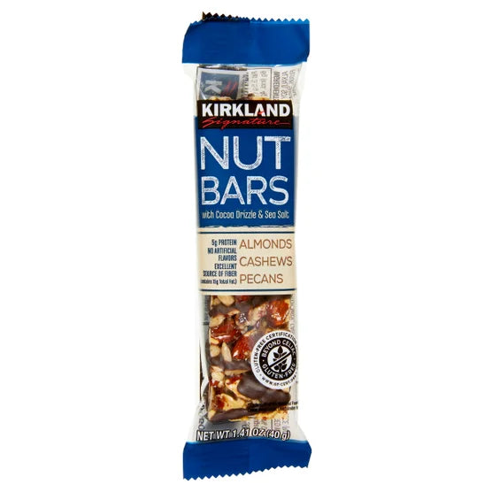 Kirkland Signature Nut Bars with Cocoa Drizzle & Sea Salt, Almonds Cashews & Pecans, 5g Protein, High Fiber Snack Bars – 30 Count (1.41 oz Each
