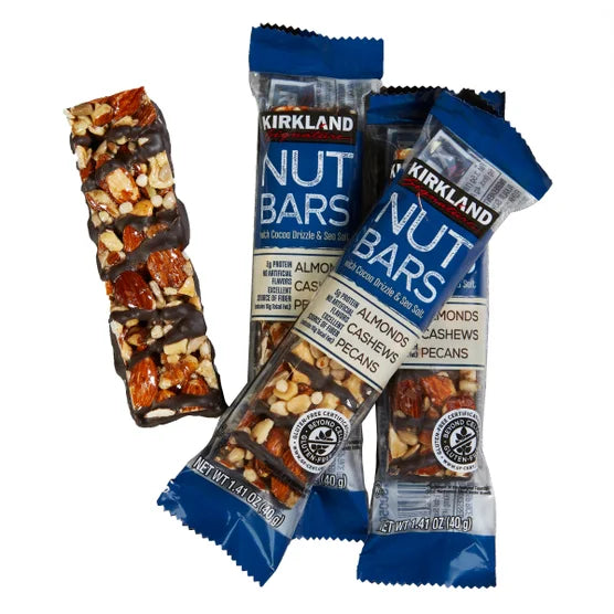 Kirkland Signature Nut Bars with Cocoa Drizzle & Sea Salt, Almonds Cashews & Pecans, 5g Protein, High Fiber Snack Bars – 30 Count (1.41 oz Each