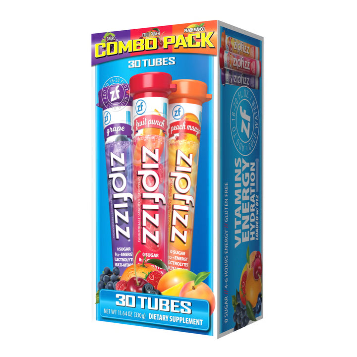 Zipfizz Multi-Vitamin Energy Hydration Drink Mix, Variety Pack, 30 Tubes