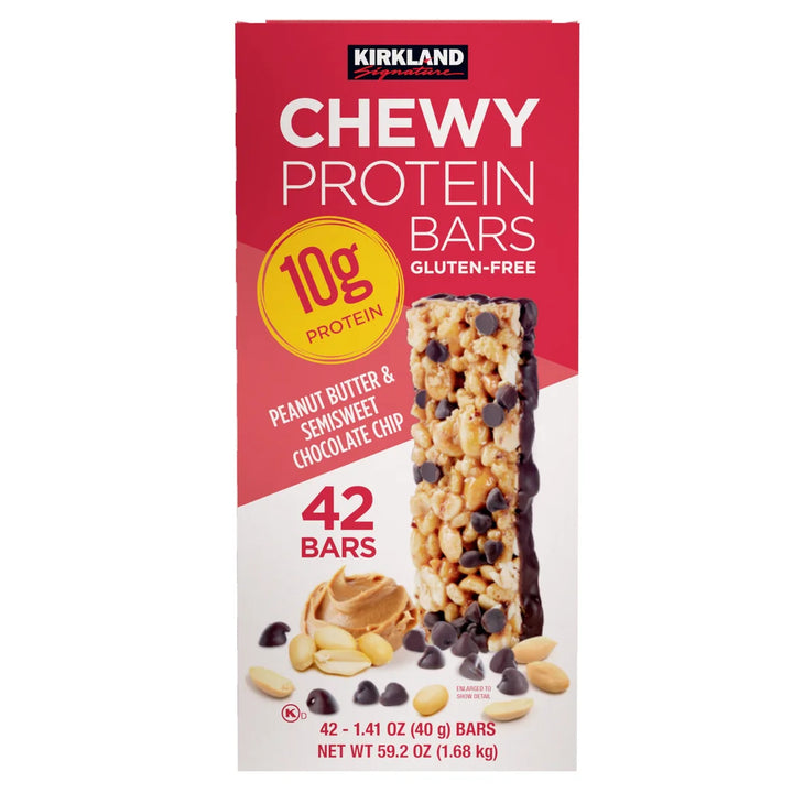Kirkland Signature Chewy Protein Bar 42 Pack – Peanut Butter & Chocolate Chip, Gluten Free Protein Snack
