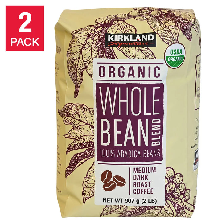 Kirkland Signature Organic Whole Bean Coffee, 2 lb, 2-Pack