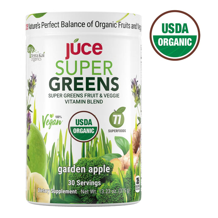 Terra Kai Organics USDA Organic Juce Super Greens Fruit and Veggie Powder, 13.23 oz - Garden Apple