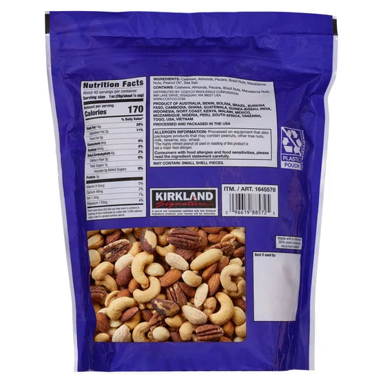 Kirkland Signature Extra Fancy Mixed Nuts 40 oz – Salted Premium Nut Mix, Kosher, Resealable Pouch