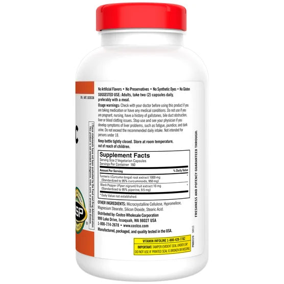 Kirkland Signature Turmeric 1000mg Antioxidant Support (320 Vegetarian Capsules Bottle)
