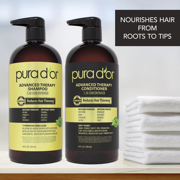 Pura d'or Advanced Therapy Shampoo & Conditioner Set – 24 fl oz Bottles (2 Pack)