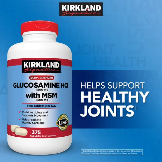 Kirkland Signature Glucosamine with MSM Tablets, Joint Support Supplement, USP Verified – 375 Tablets