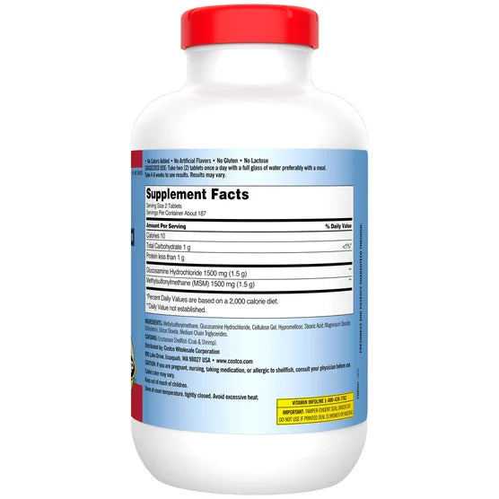 Kirkland Signature Glucosamine with MSM Tablets, Joint Support Supplement, USP Verified – 375 Tablets