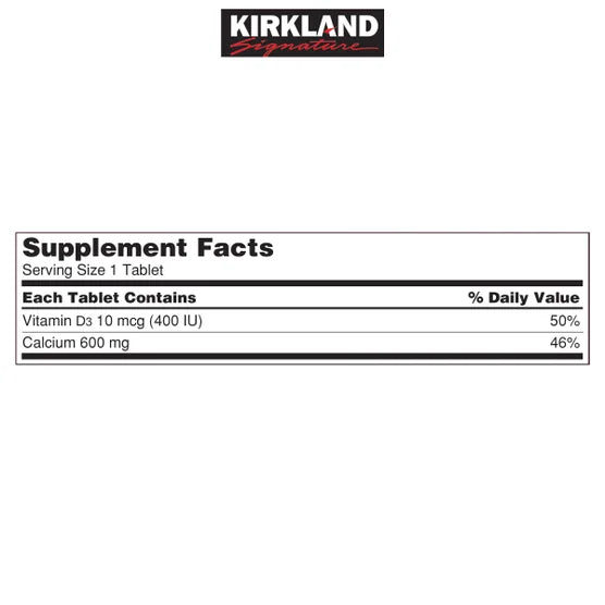 Kirkland Signature Calcium 600mg with Vitamin D3 Bone Health Supplement (500 Tablets Bottle)