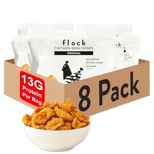Flock Keto Chicken Skin Chips – Low Carb, High Protein, Gluten-Free, Sugar-Free Snack – 8 Pack (1oz Each)