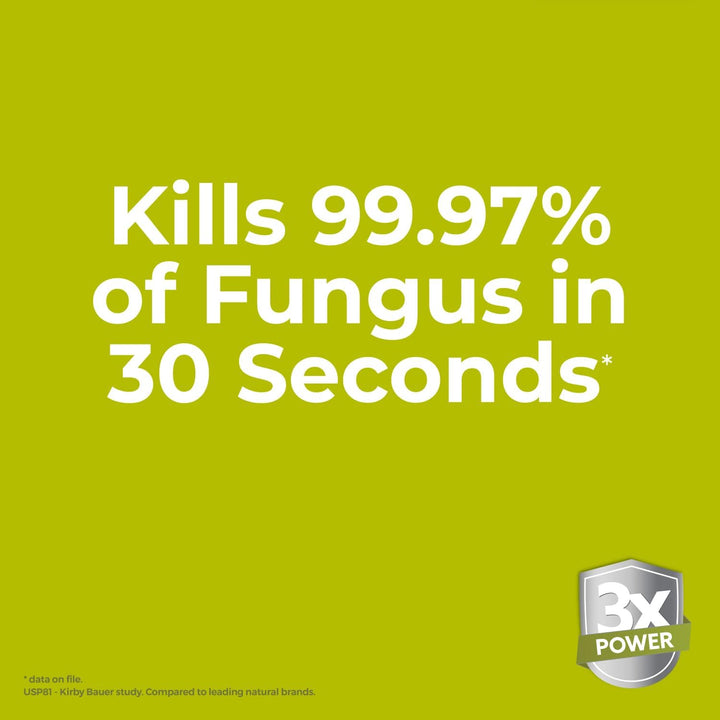 Green background with white text stating 'Kills 99.97% of Fungus in 30 Seconds' and a 3X Power logo.