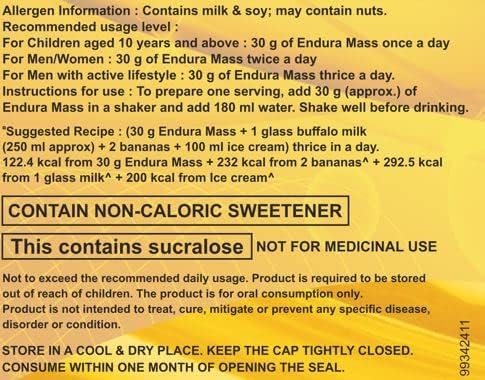 Endura Mass Weight Gainer Powder – Banana (500g)