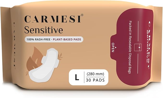 Carmesi Sensitive Sanitary Napkins with Soft Wings – Large Size, 30 Count