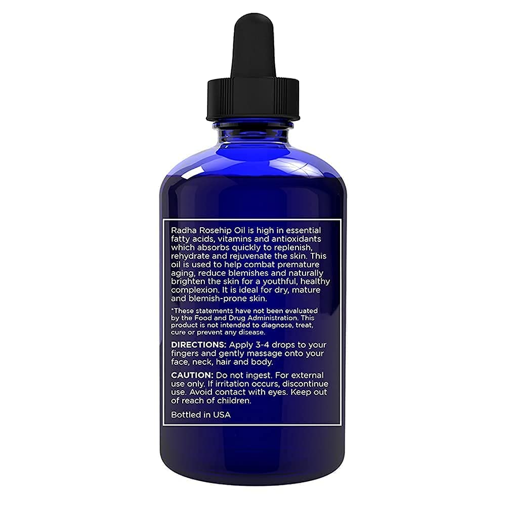 Radha Beauty Organic Rosehip Seed Oil – 100% Pure Cold-Pressed (4 oz)