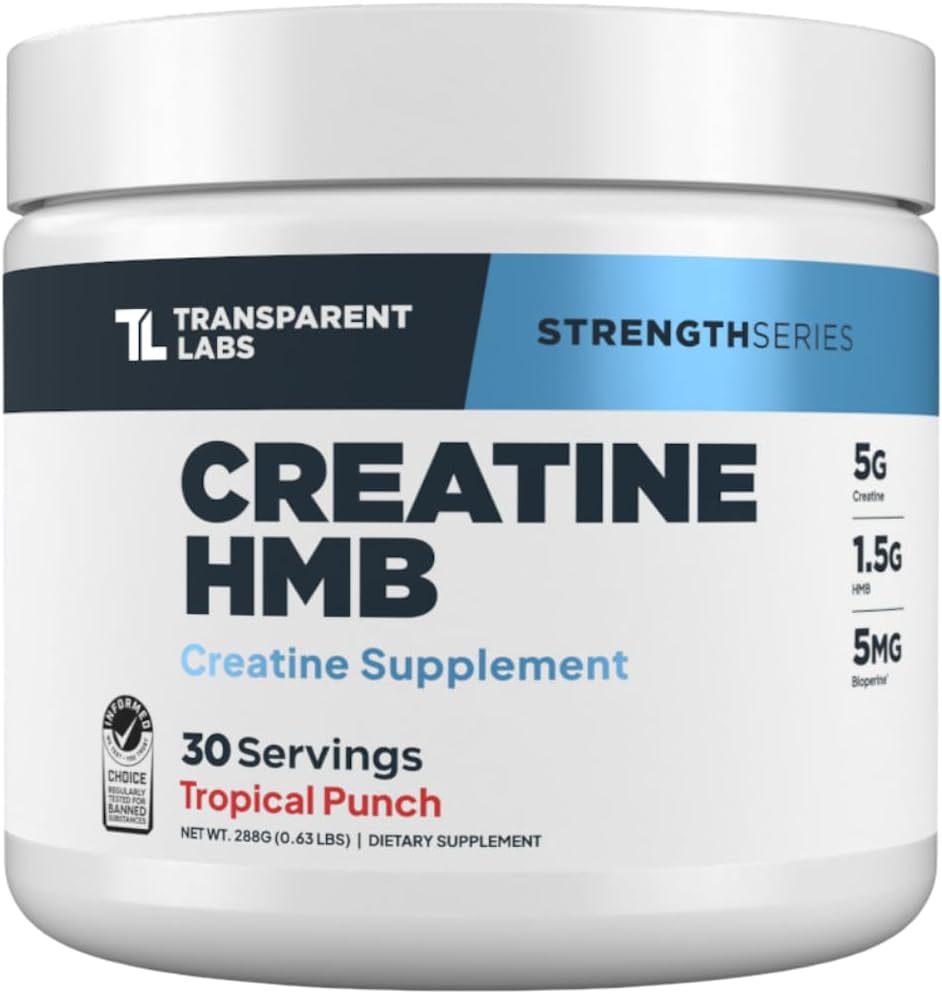 Transparent Labs Creatine HMB Powder - Creatine Monohydrate with HMB, Muscle Growth & Strength Support - 30 Servings, 359g