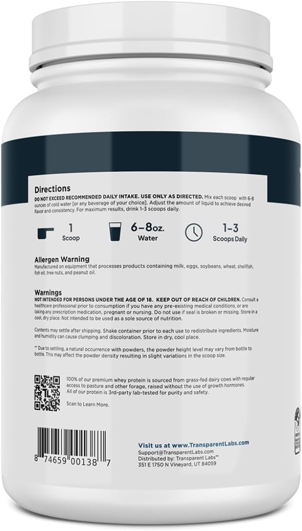 Transparent Labs Grass-Fed Whey Protein Isolate – Naturally Flavored, Gluten-Free, 28g Protein per Serving, 9 Essential Amino Acids, Milk Chocolate, 30 Servings