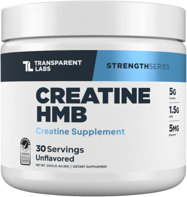 Transparent Labs Creatine HMB Powder - Creatine Monohydrate with HMB, Muscle Growth & Strength Support - 30 Servings, 359g