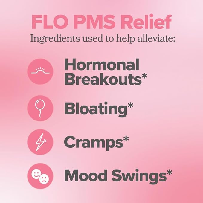 O Positiv FLO PMS Vitamins for Women – 30 Servings – Vegan, Gluten-Free, Non-GMO – Chasteberry, Vitamin B6, Lemon Balm