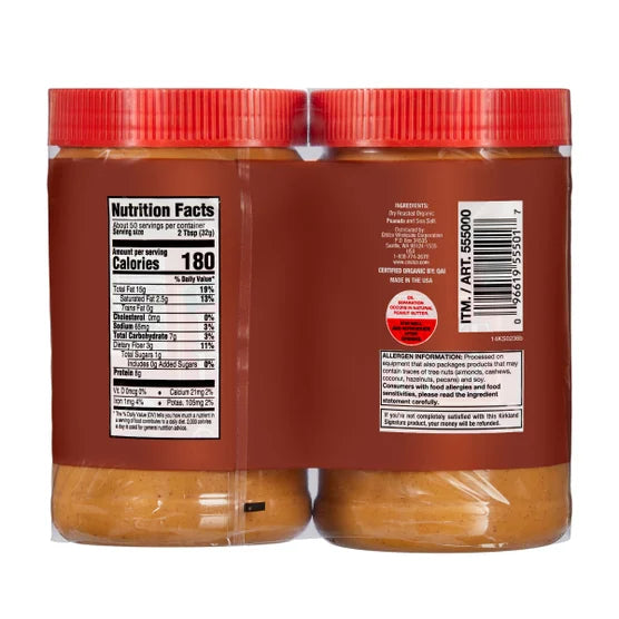 Kirkland Signature Organic Creamy Peanut Butter Dry Roasted with Sea Salt (2 Pack of 28 oz / 794g)