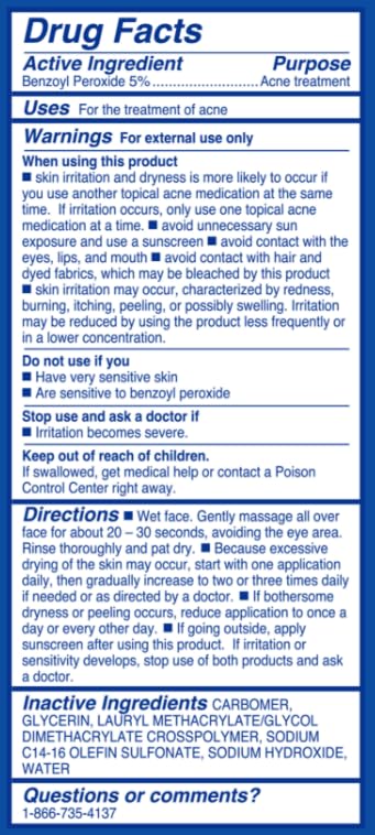 Acne Face Wash with 5% Benzoyl Peroxide – Deep Cleansing Daily Wash for Acne-Prone Skin