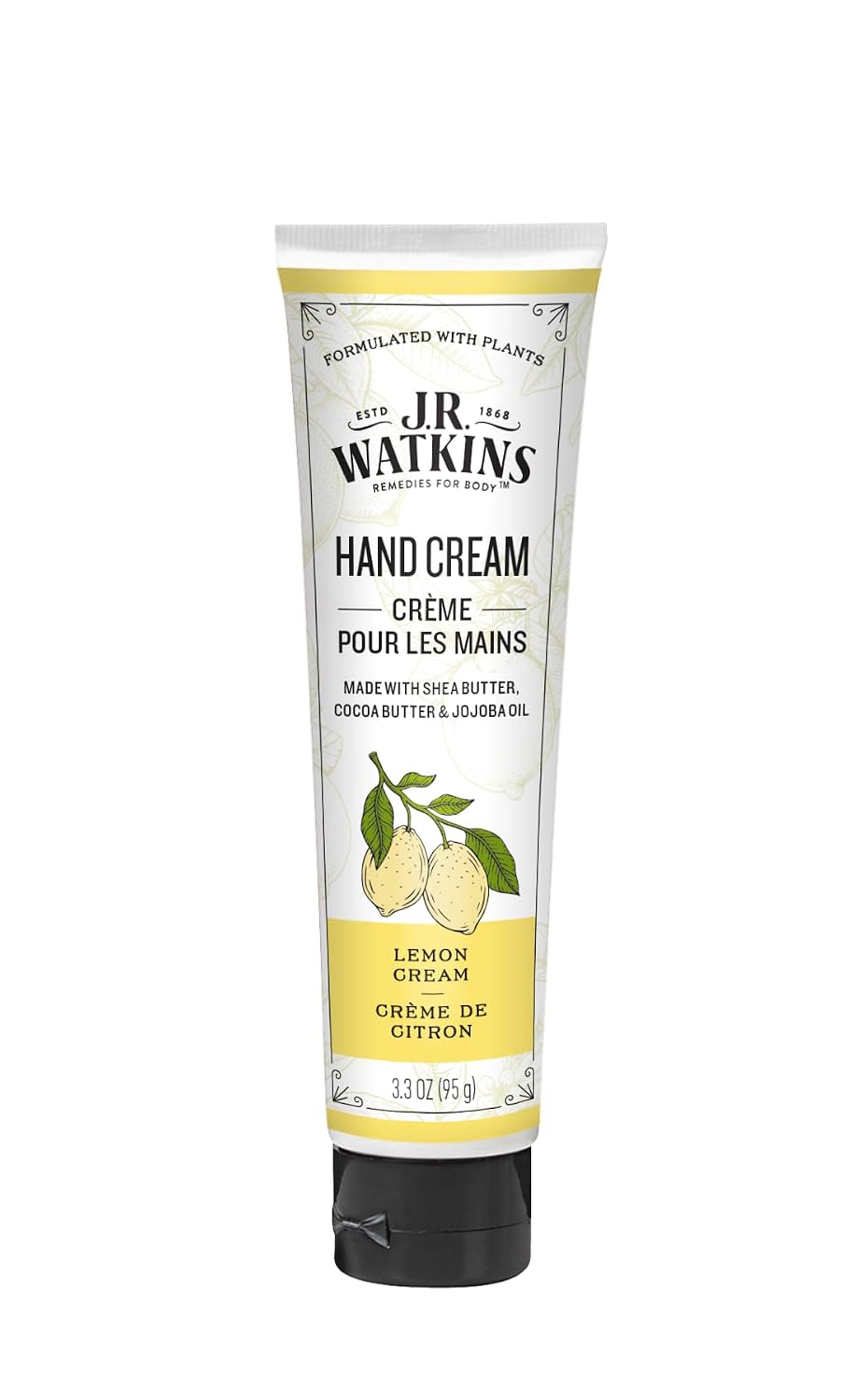 J.R. Watkins Lemon Cream hand cream tube on a white background