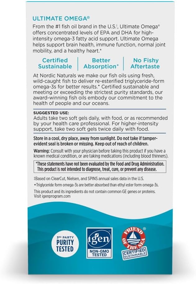 Nordic Naturals Ultimate Omega Lemon Softgels - 1280mg Omega-3 EPA & DHA – Non-GMO