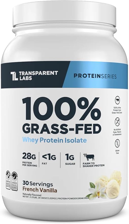 Transparent Labs Grass-Fed Whey Protein Isolate – Naturally Flavored, Gluten-Free, 28g Protein per Serving, 9 Essential Amino Acids, Milk Chocolate, 30 Servings