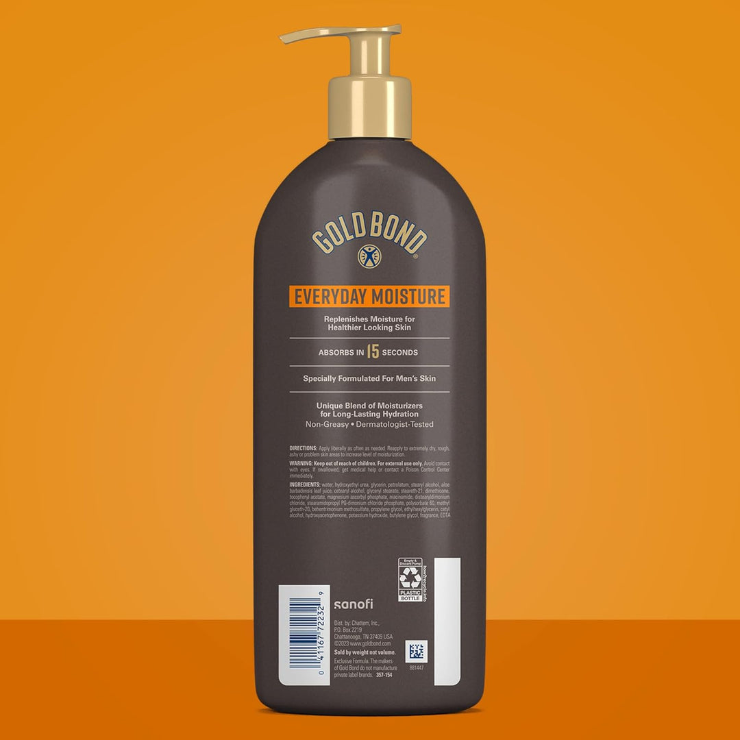 Gold Bond Men's Essentials Everyday Moisture Daily Body & Hand Lotion with Vitamin C, Formulated for Men's Dry Skin