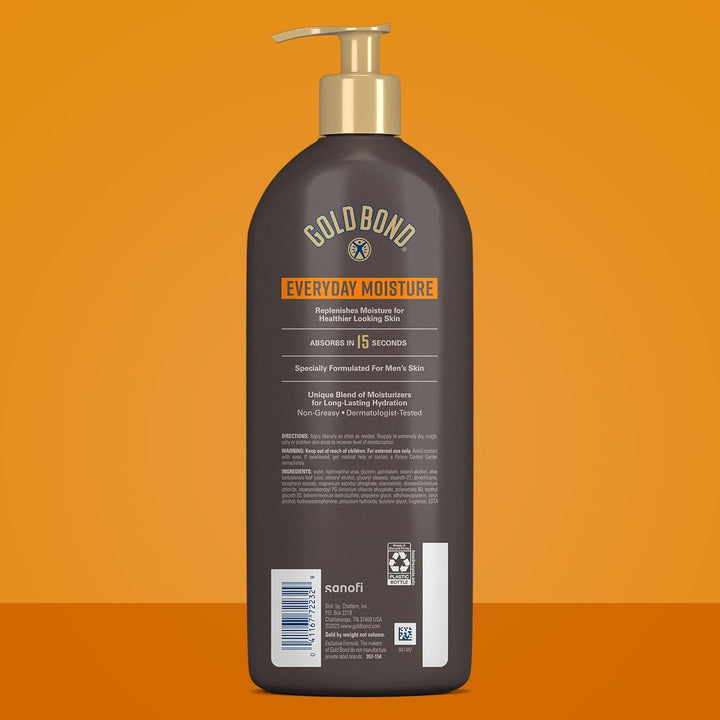 Gold Bond Men's Essentials Everyday Moisture Daily Body & Hand Lotion with Vitamin C, Formulated for Men's Dry Skin