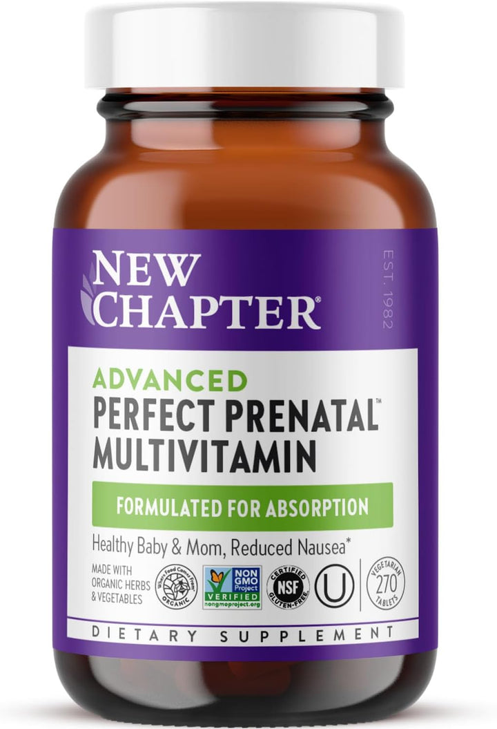 New Chapter Advanced Perfect Prenatal Vitamins – Methylfolate, Iron, Vitamin D3 & Ginger – Organic, Non-GMO, 270 Tablets