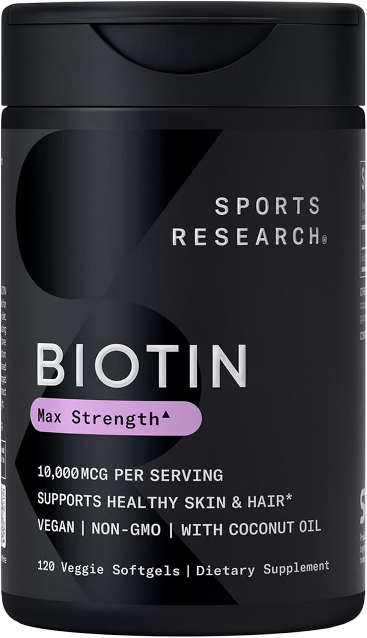 Sports Research Biotin 10,000mcg with Coconut Oil (120 Plantgels)