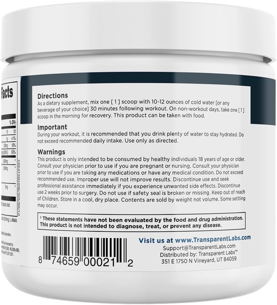 Transparent Labs Creatine HMB Powder - Creatine Monohydrate with HMB, Muscle Growth & Strength Support - 30 Servings, 359g