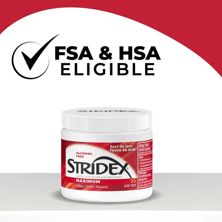 Stridex Acne Pads, Maximum Strength, 55 Count – Alcohol-Free Face Cleansing Pads