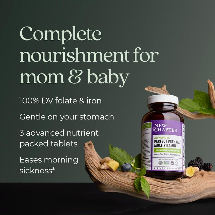 New Chapter Advanced Perfect Prenatal Vitamins – Methylfolate, Iron, Vitamin D3 & Ginger – Organic, Non-GMO, 270 Tablets