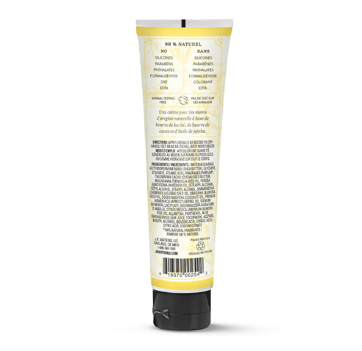 Back view of a tube with text and branding on a white background