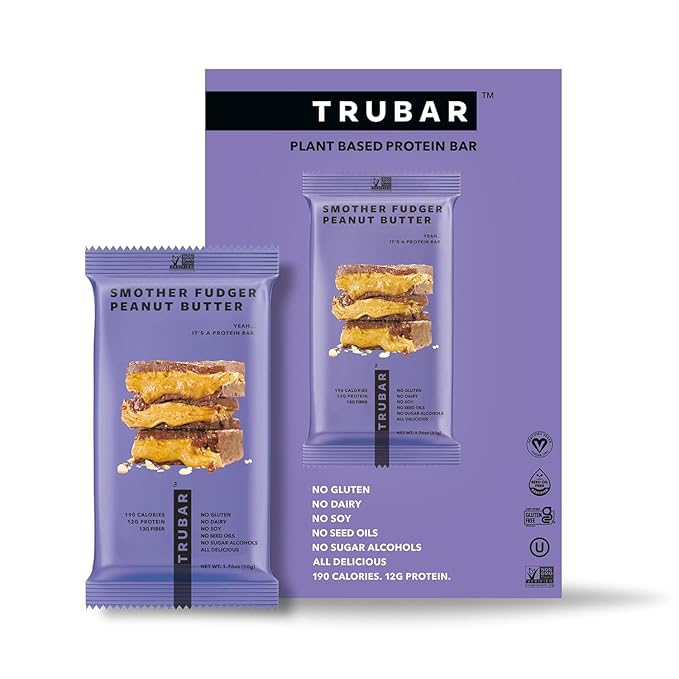 TRUBAR Vegan Protein Bar – Plant-Based, Gluten-Free, High Fiber Snack – 12g Protein, 13g Fiber – No Sugar Alcohols – 12 Count