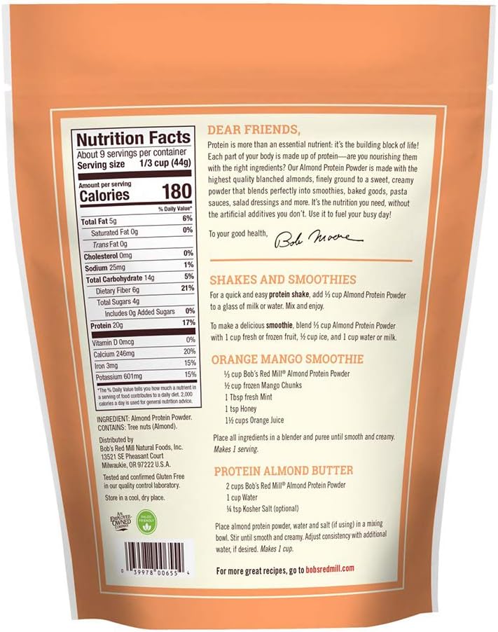 Bob's Red Mill Gluten Free Almond Protein Powder, Flavor: Almond, 14 oz