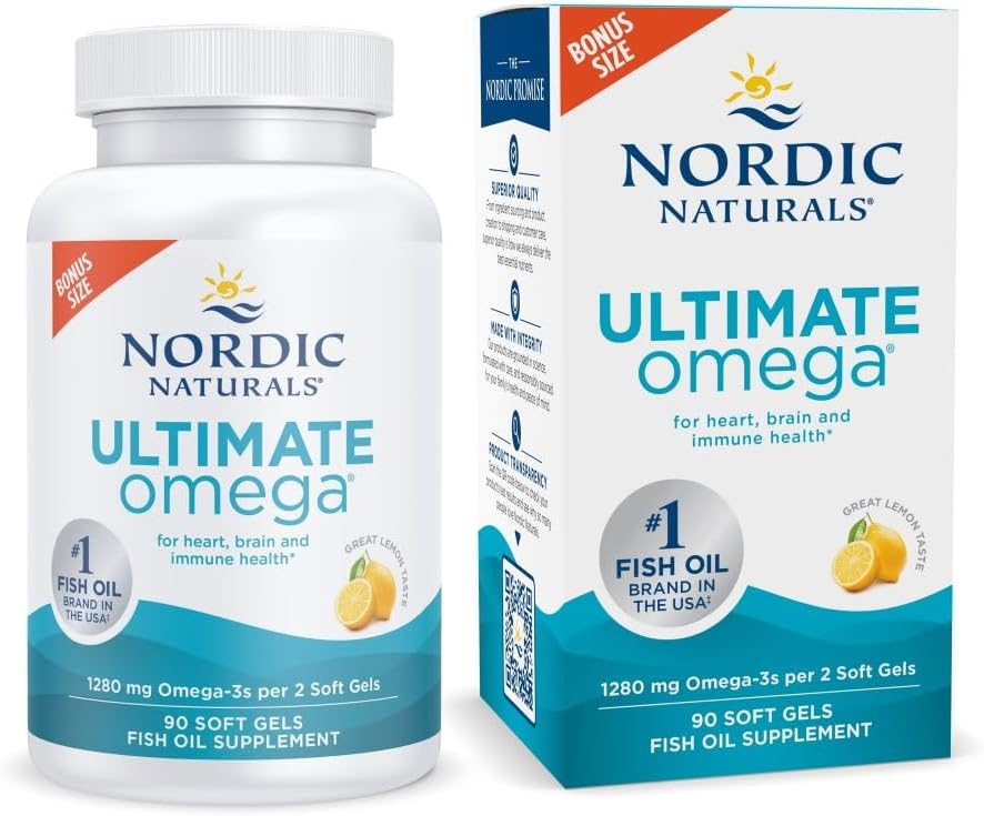 Nordic Naturals Ultimate Omega Lemon Softgels - 1280mg Omega-3 EPA & DHA – Non-GMO