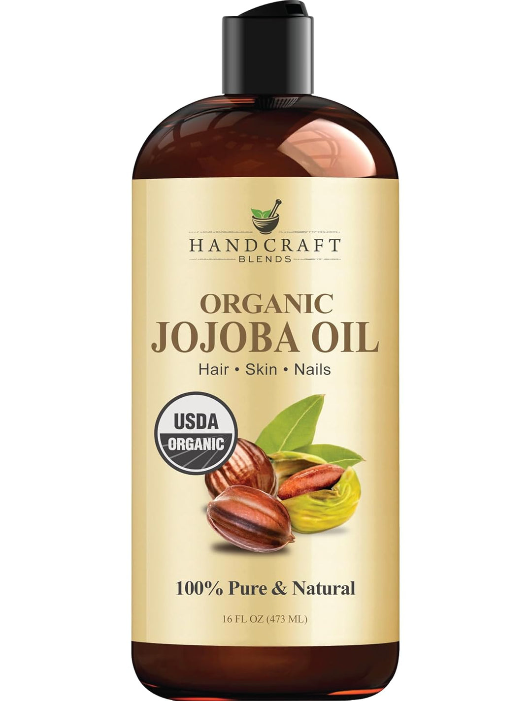 Handcraft Blends Organic Jojoba Oil – Cold-Pressed, 100% Pure Carrier Oil for Hair, Skin & Face – Hexane-Free