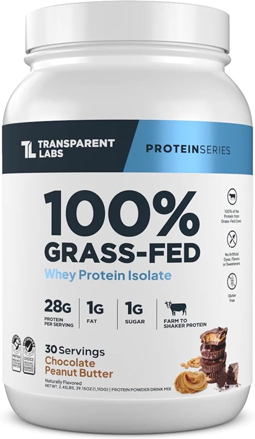 Transparent Labs Grass-Fed Whey Protein Isolate – Naturally Flavored, Gluten-Free, 28g Protein per Serving, 9 Essential Amino Acids, Milk Chocolate, 30 Servings