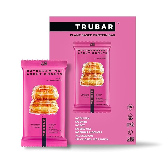 TRUBAR Vegan Protein Bar – Plant-Based, Gluten-Free, High Fiber Snack – 12g Protein, 13g Fiber – No Sugar Alcohols – 12 Count
