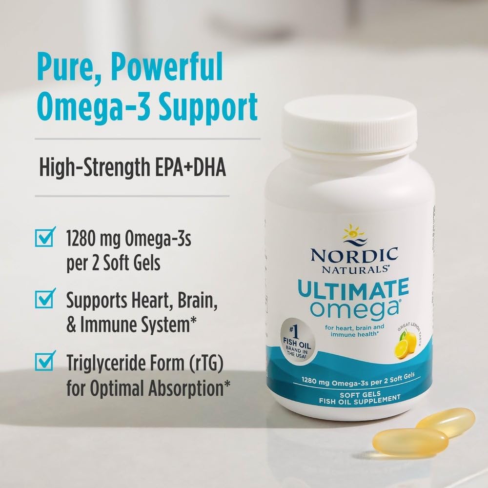 Nordic Naturals Ultimate Omega Lemon Softgels - 1280mg Omega-3 EPA & DHA – Non-GMO