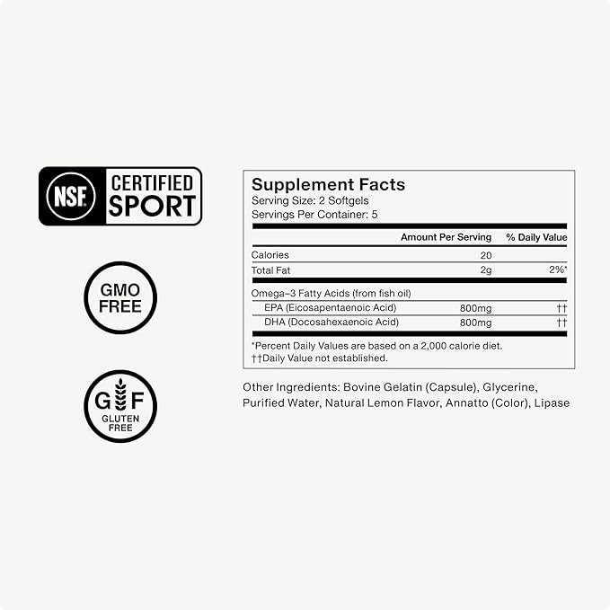 Momentous Omega-3 Fish Oil | 1600 mg EPA & DHA | High-Potency Supplement for Brain, Heart & Joint Support | NSF Certified for Sport | Non-GMO | 30 Servings