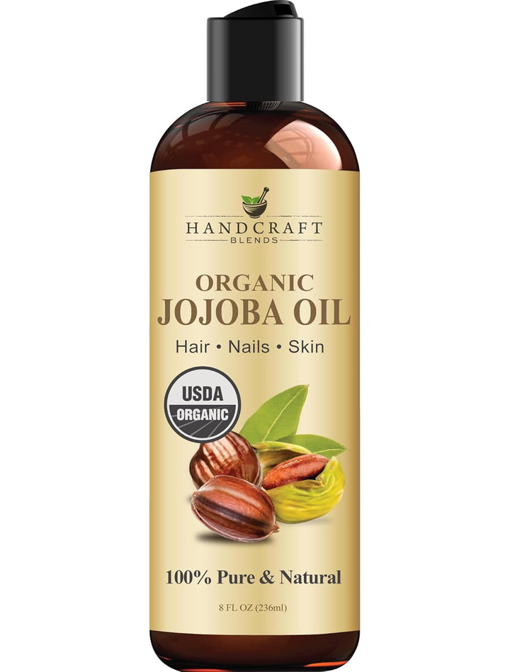 Handcraft Blends Organic Jojoba Oil – Cold-Pressed, 100% Pure Carrier Oil for Hair, Skin & Face – Hexane-Free